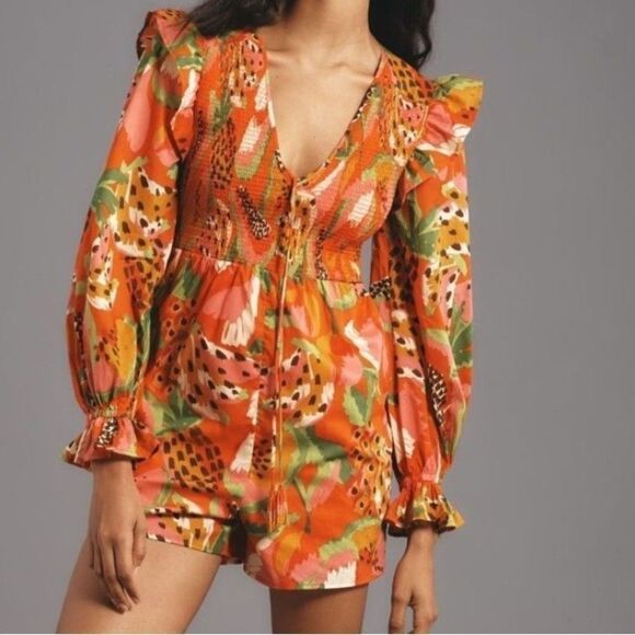 NWT FARM RIO Tropical Ruffle Sleeve Romper XL - Picture 7 of 7